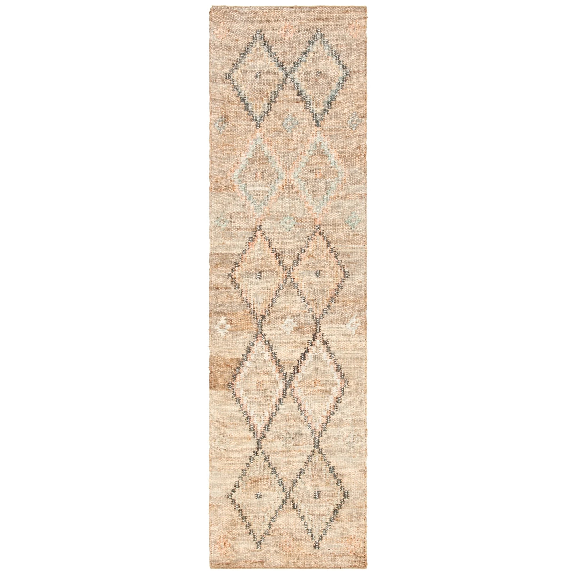 Kilim Mendoza Geometric Runner Rug, Natural/Blue, 2'3" x 13'