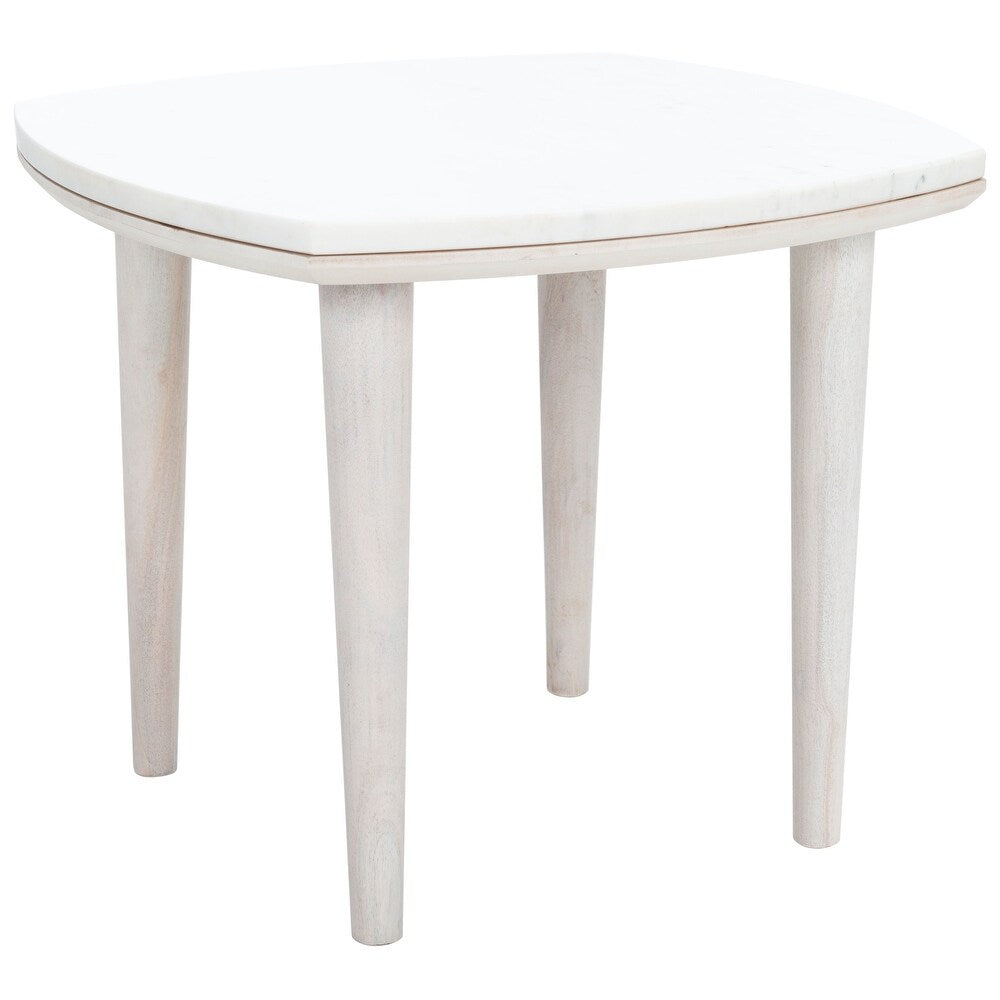 Lara Marble Living Room Accent Side Table - White Wash/White (Set of 2)