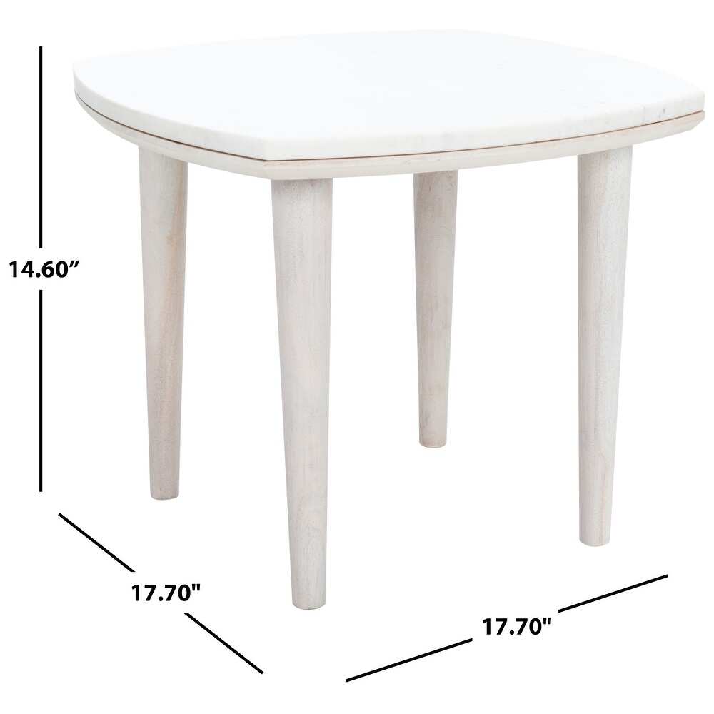 Lara Marble Living Room Accent Side Table - White Wash/White (Set of 2)