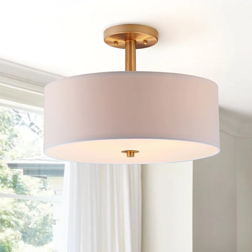 Lighting Clara 3-light Gold Ceiling Cotton Drum Light