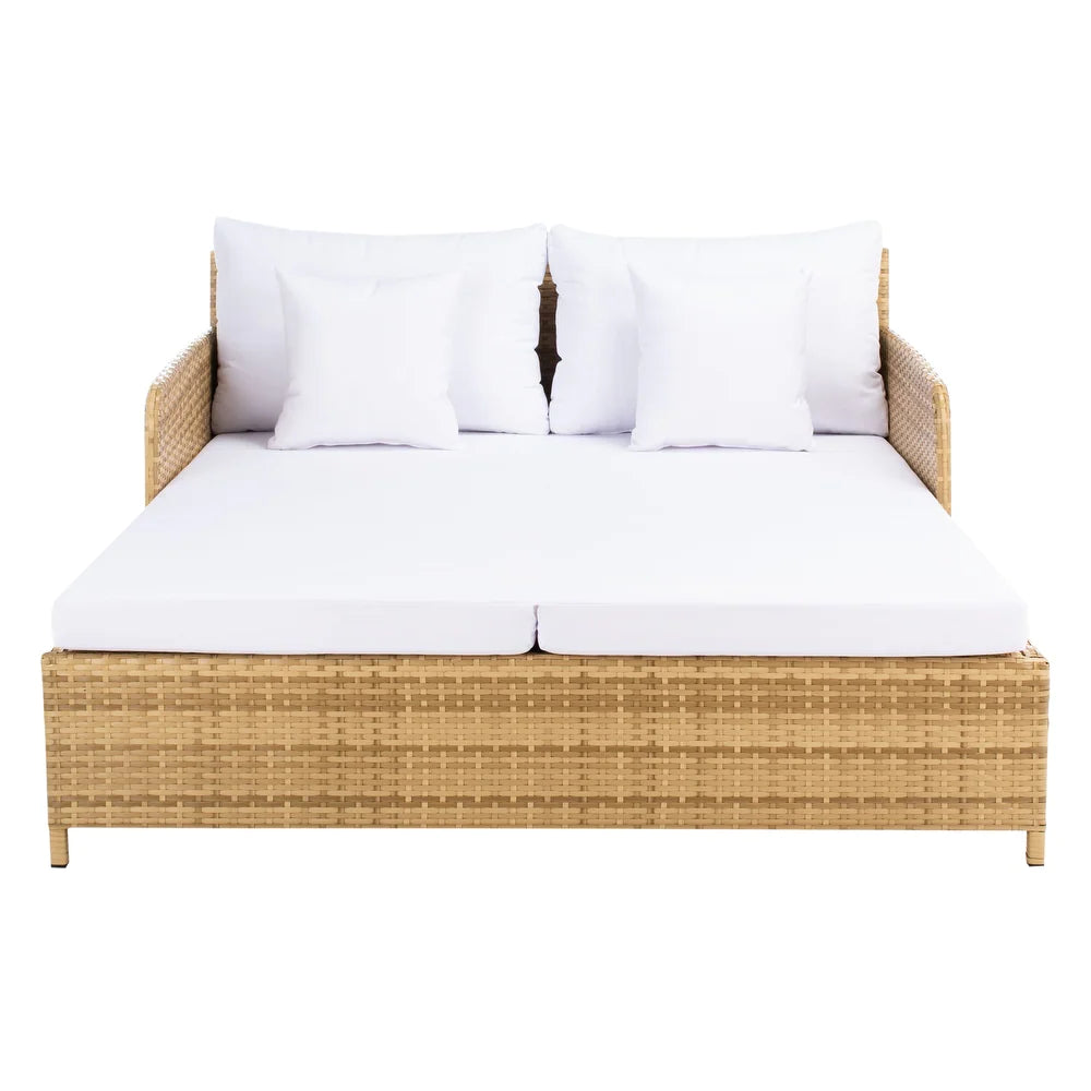 Outdoor Cadeo Wicker Daybed with Pillows and Cushions Natural/White