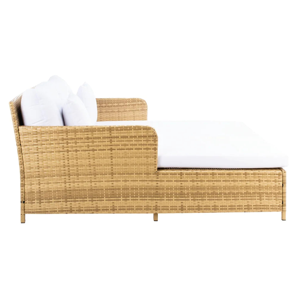 Outdoor Cadeo Wicker Daybed with Pillows and Cushions Natural/White