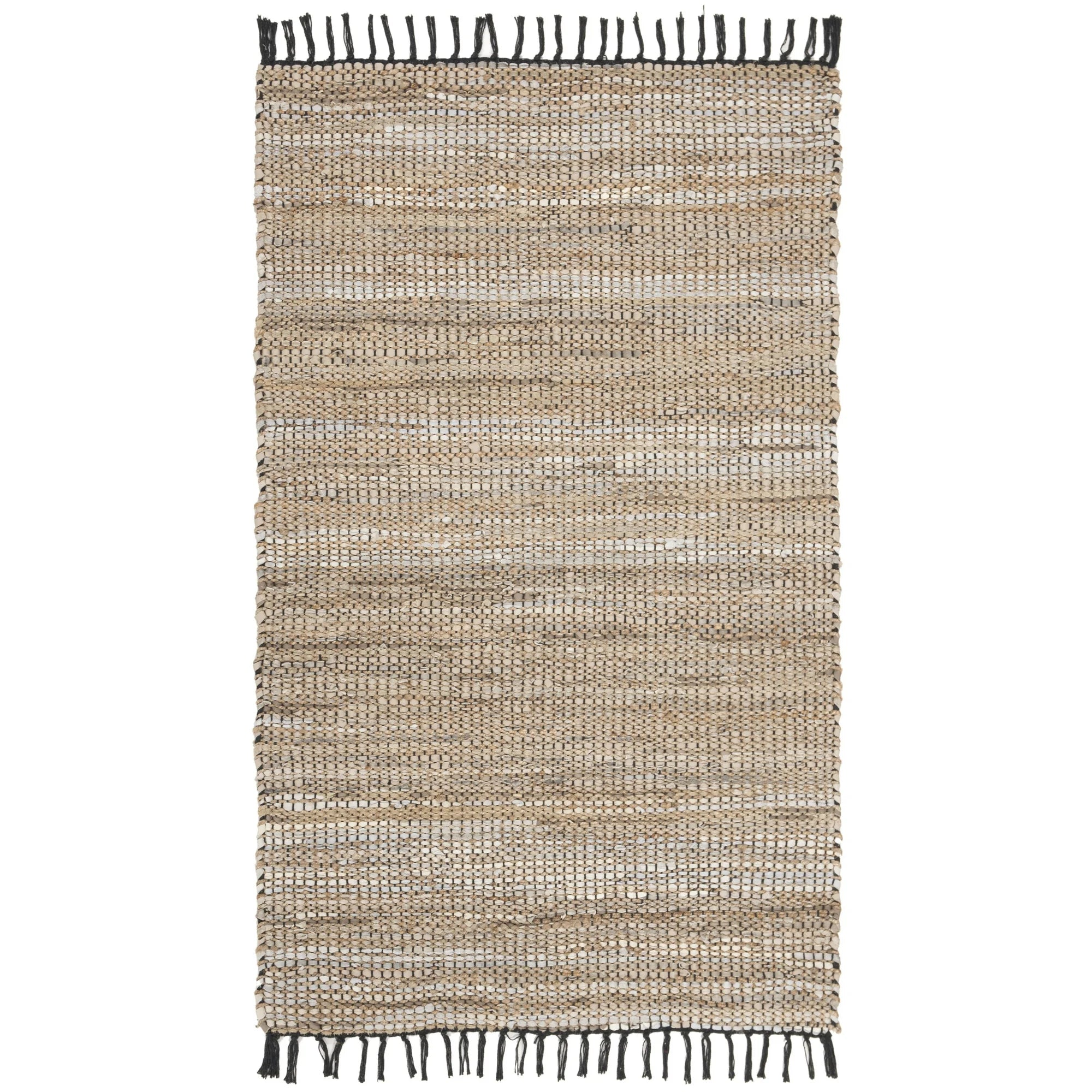 Vintage Leather Zharko Solid Braided Fringe Area Rug, Beige, 2'3" x 4'
