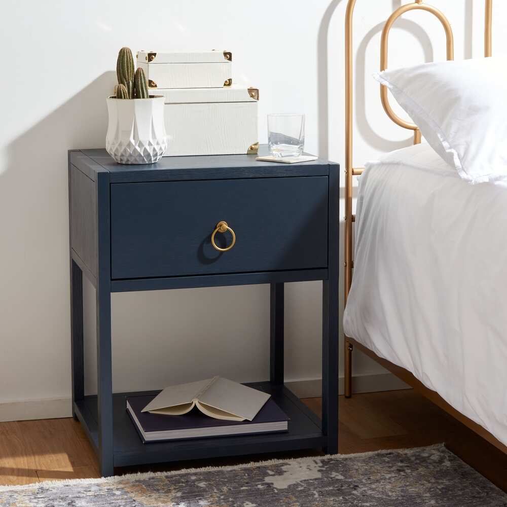 Yudi 1-Drawer 1-Shelf Accent Table Nightstand. - Navy