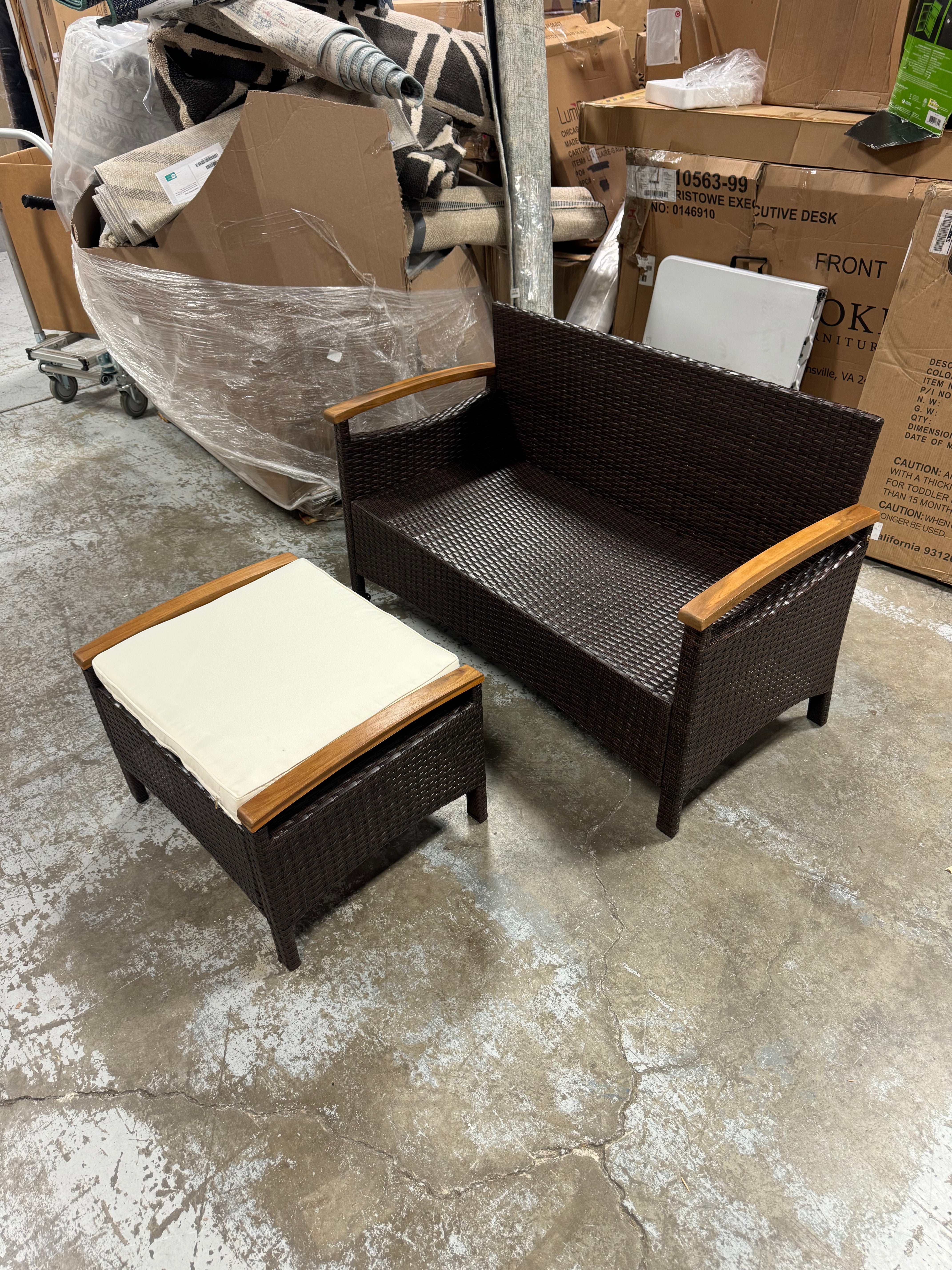 2-Pieces Rattan Patio Conversation Set with Off-white Cushions