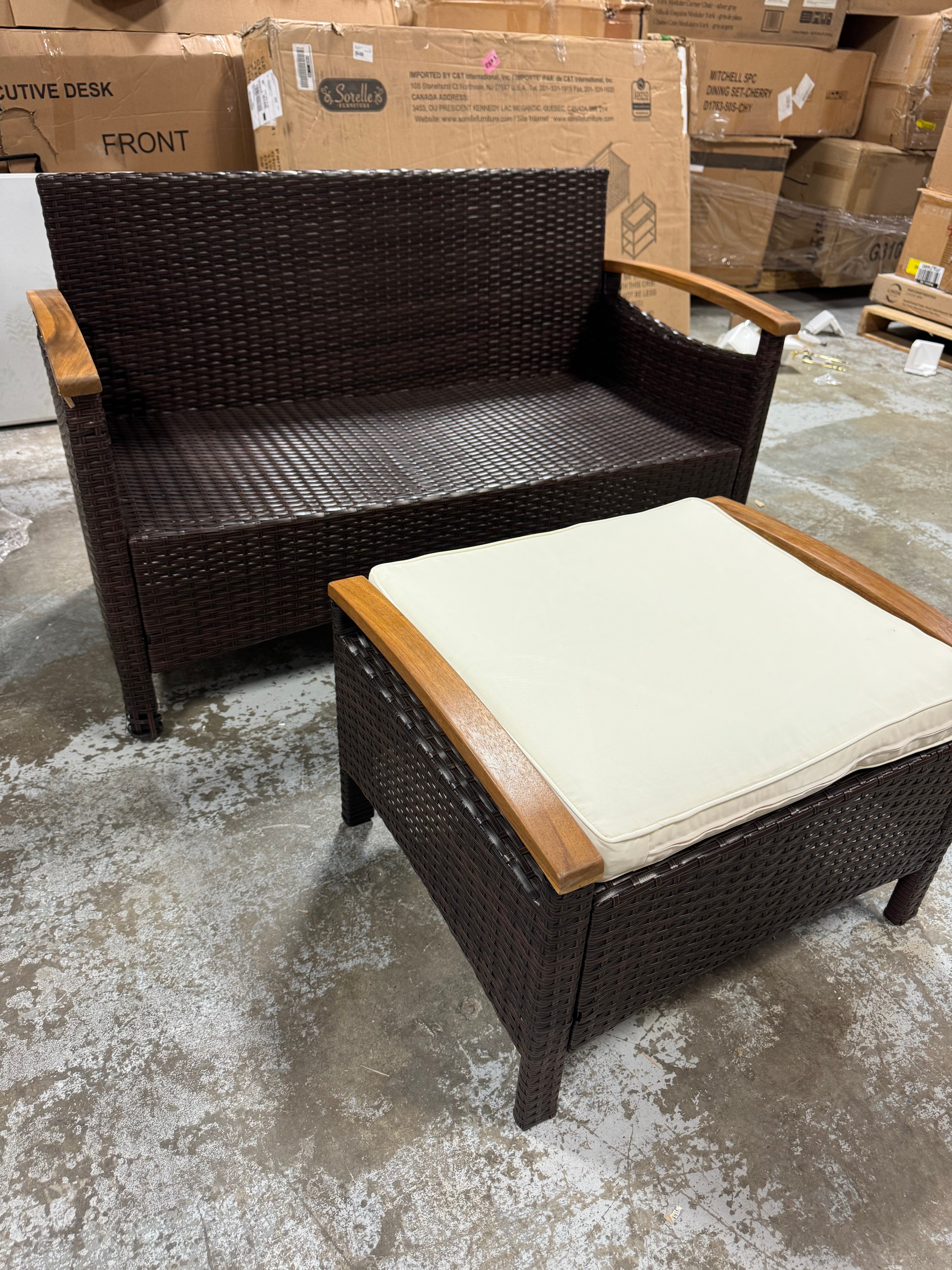 2-Pieces Rattan Patio Conversation Set with Off-white Cushions