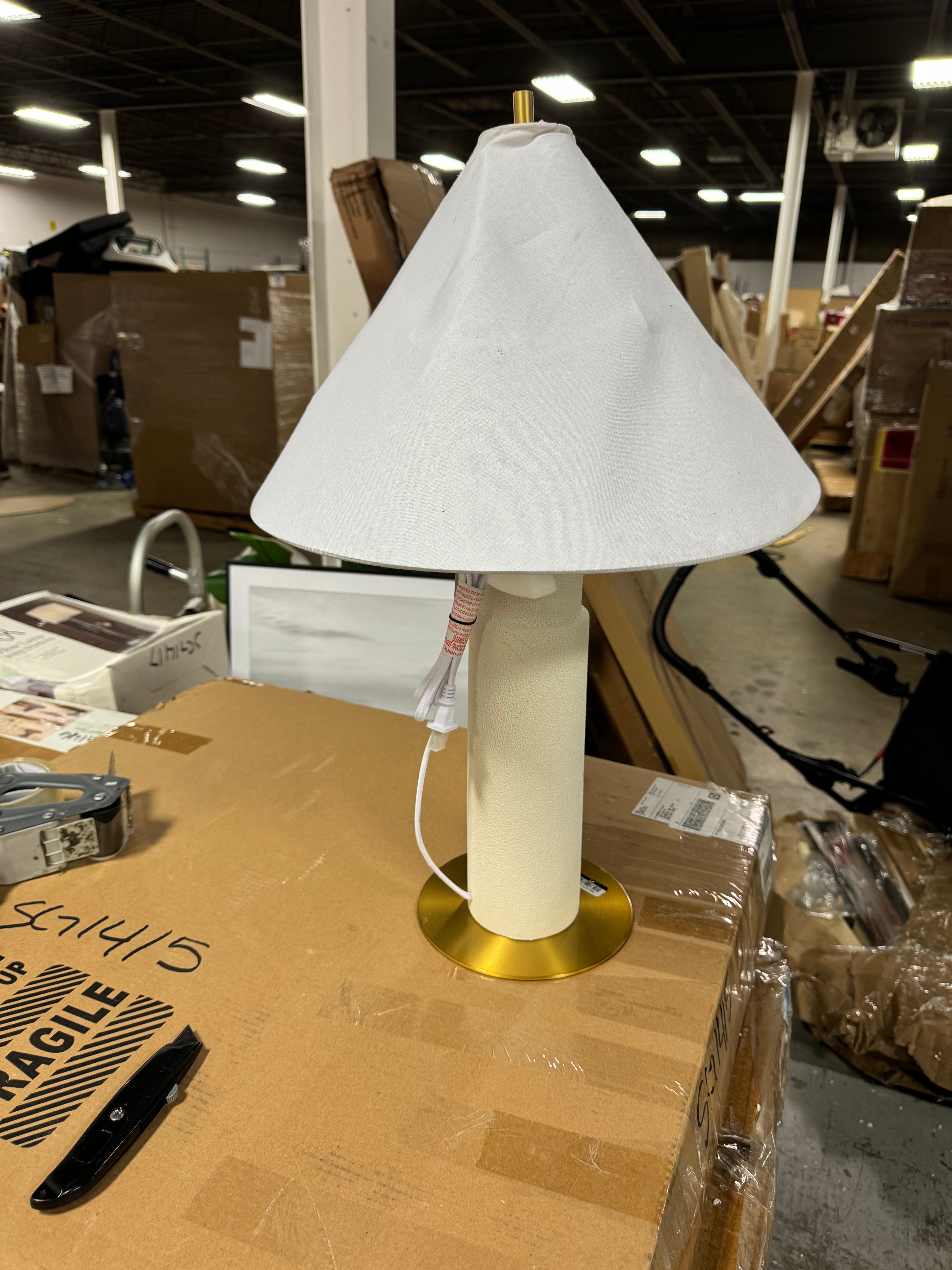 Ceramic Table Lamp with Tapered Shade White