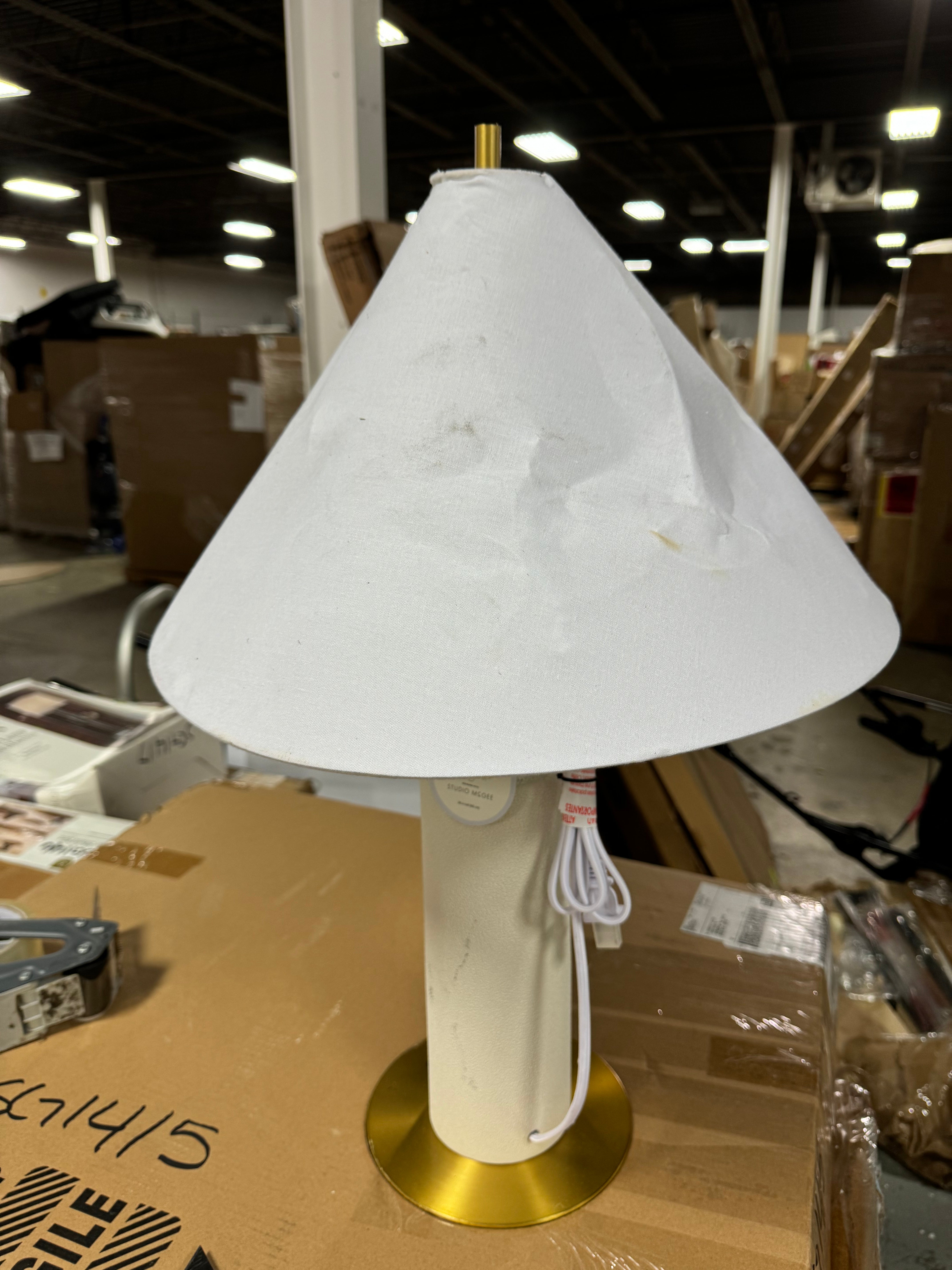 Ceramic Table Lamp with Tapered Shade White