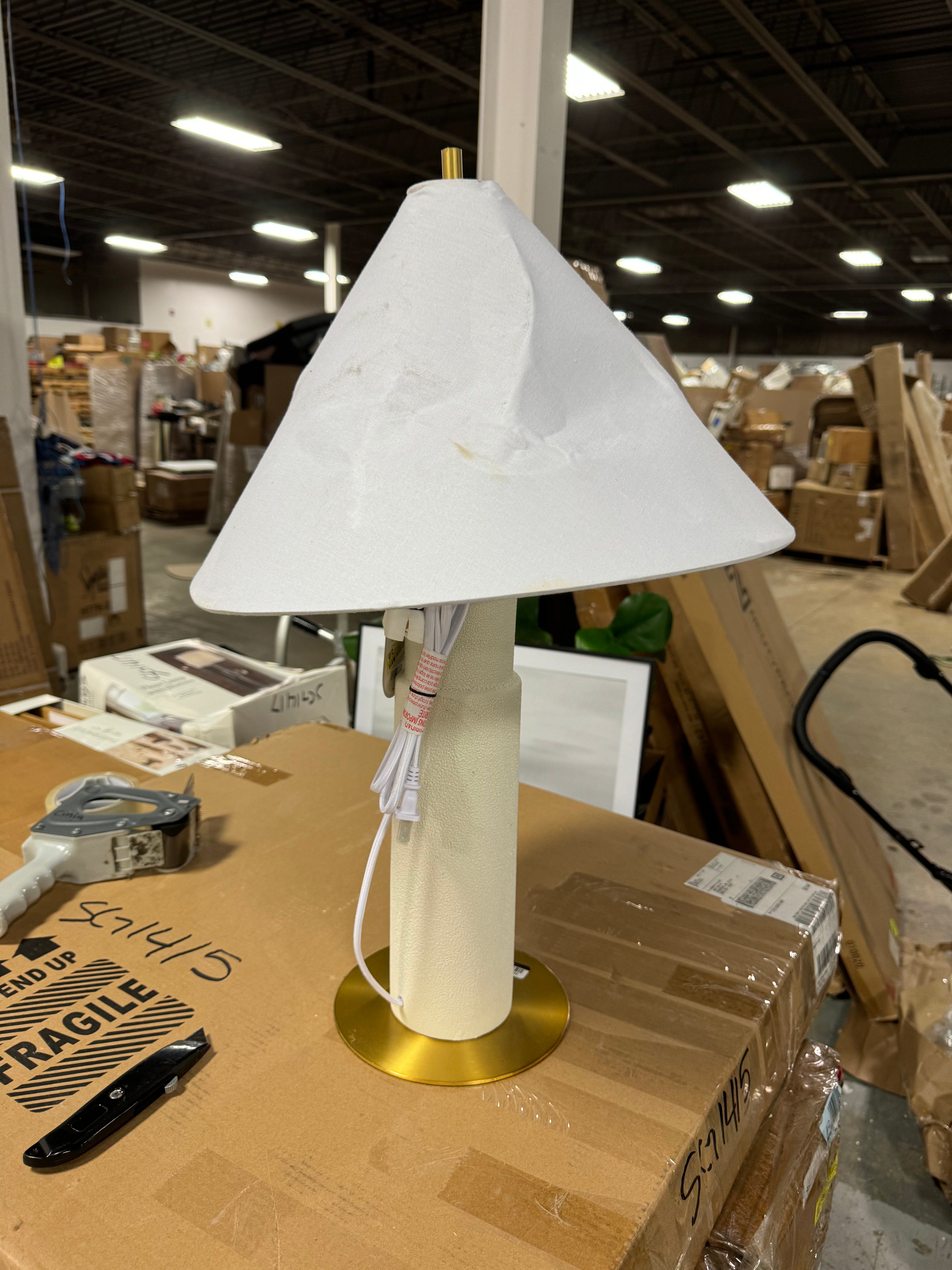 Ceramic Table Lamp with Tapered Shade White