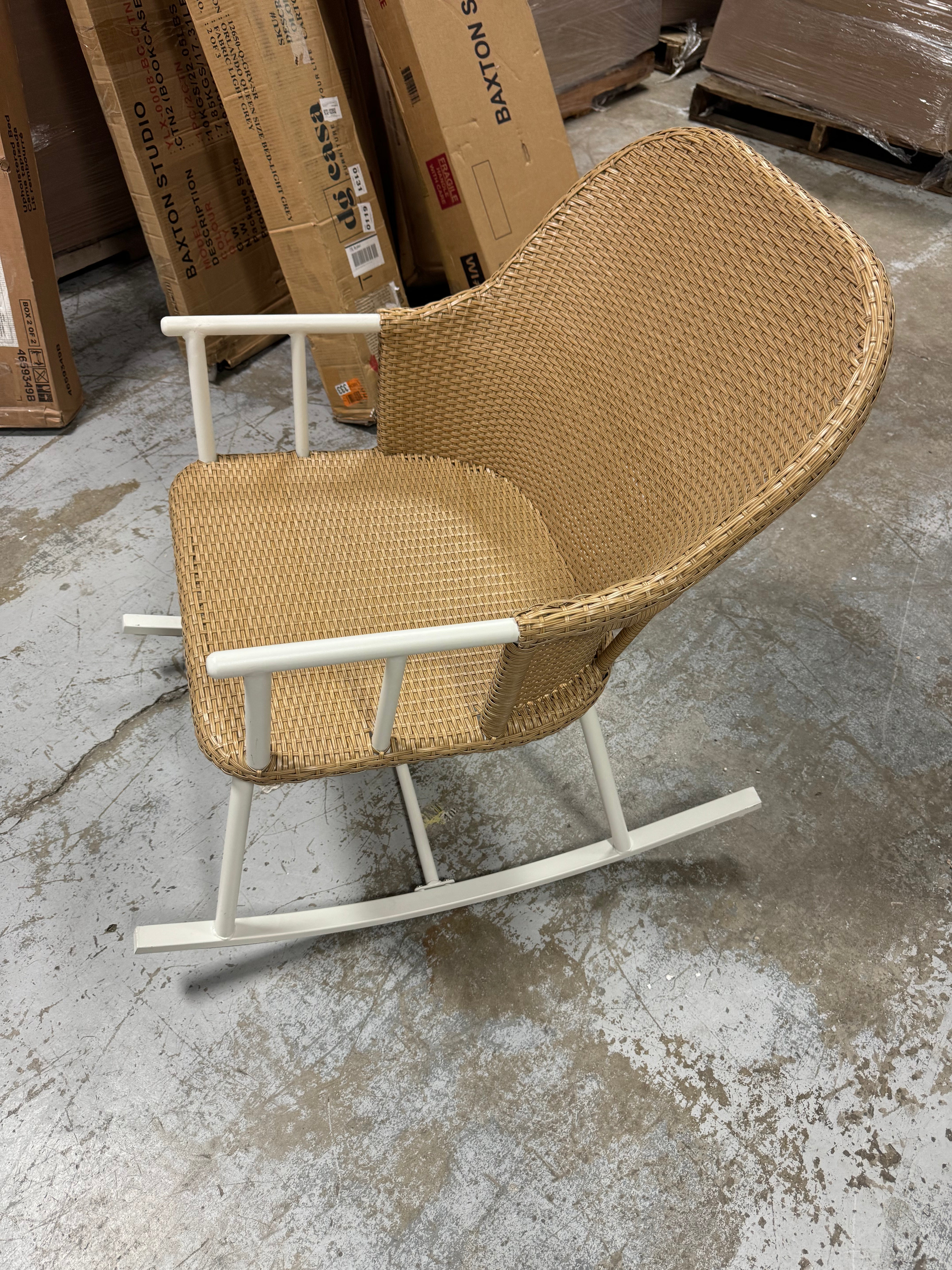 Windsor Steel & Wicker Outdoor Patio Chair, Rocking Chair White