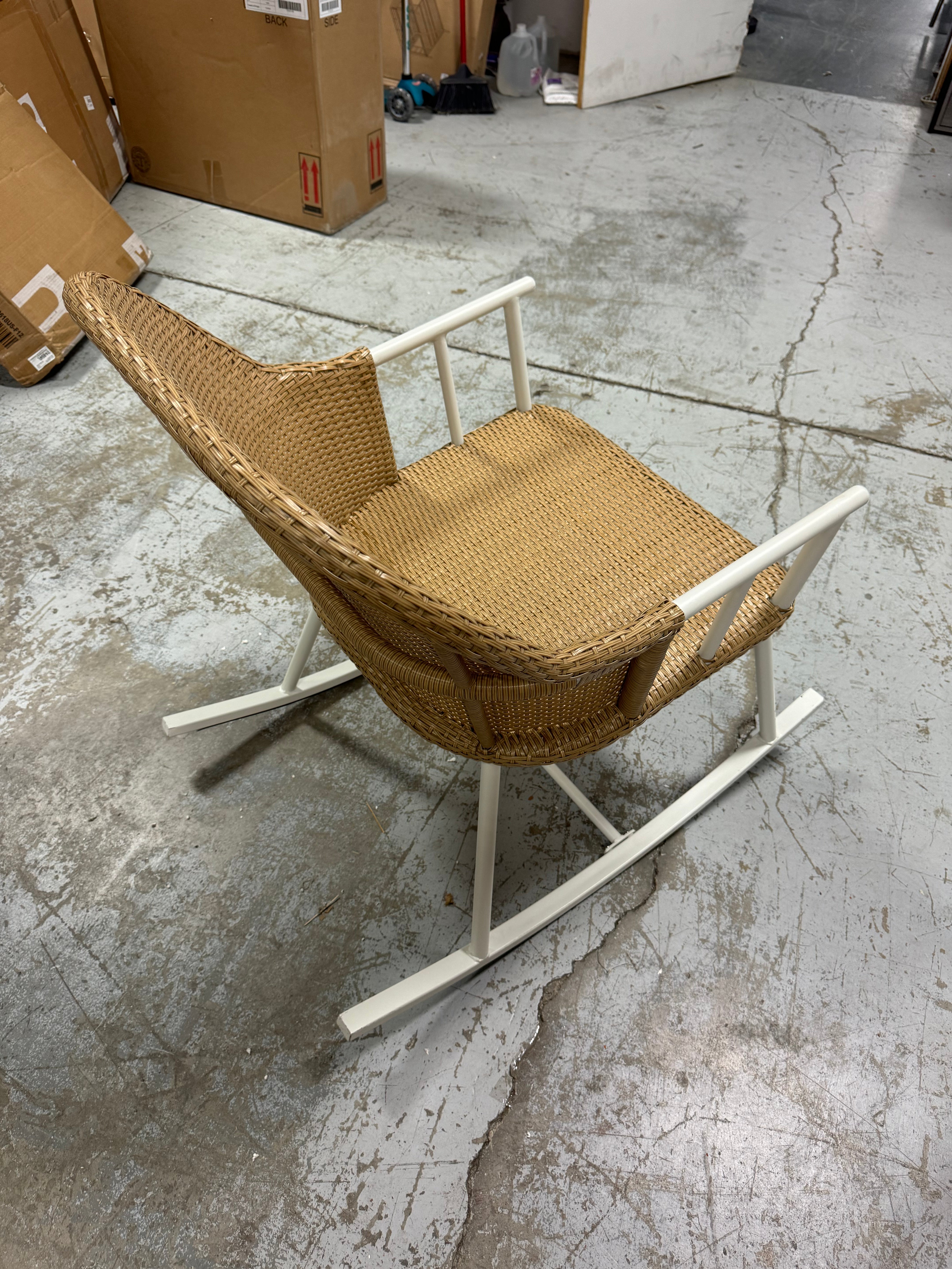 Windsor Steel & Wicker Outdoor Patio Chair, Rocking Chair White