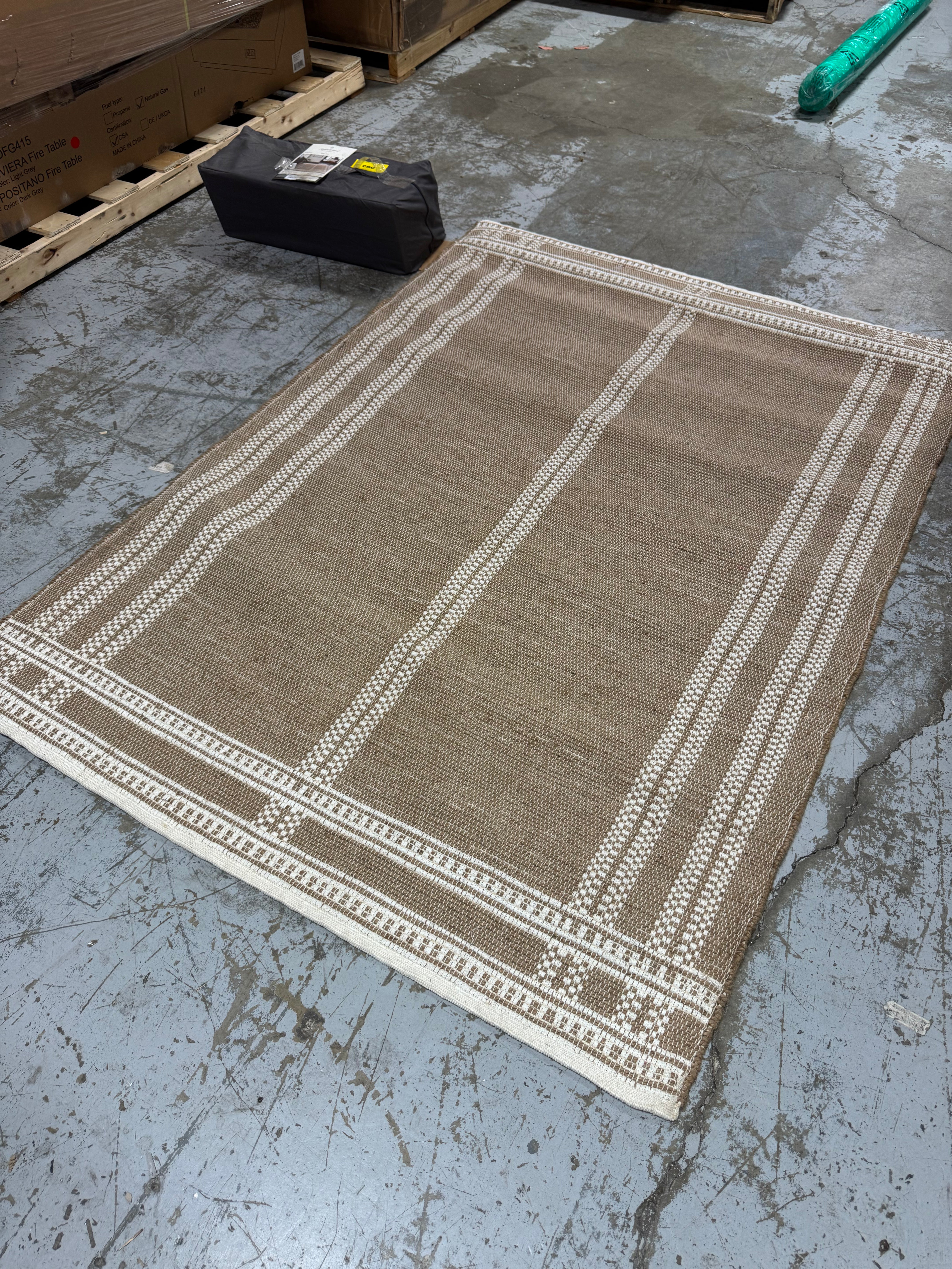 Border Plaid Handmade Jute Woven Area Rug Natural/Cream