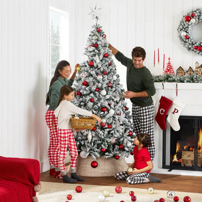 Snow Flocked Artificial Pine Christmas Tree w/ Foldable Metal Base