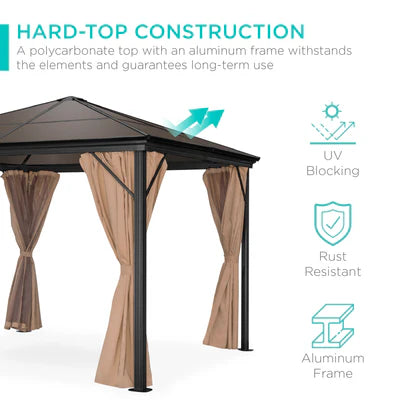 10 x 10 ft. Hardtop Gazebo, Outdoor Aluminum Canopy for Backyard, Garden w/ Side Curtains, Netting