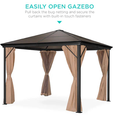 10 x 10 ft. Hardtop Gazebo, Outdoor Aluminum Canopy for Backyard, Garden w/ Side Curtains, Netting