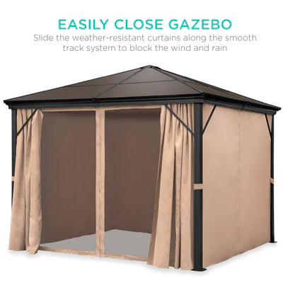10 x 10 ft. Hardtop Gazebo, Outdoor Aluminum Canopy for Backyard, Garden w/ Side Curtains, Netting