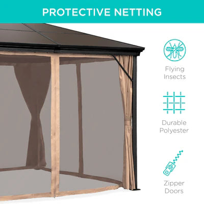 10 x 10 ft. Hardtop Gazebo, Outdoor Aluminum Canopy for Backyard, Garden w/ Side Curtains, Netting
