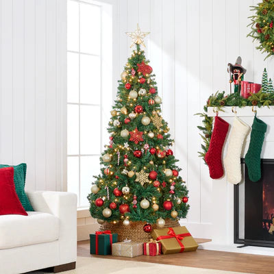 Premium Artificial Pre-Lit Pine Christmas Tree w/ 1,000 Tips, 250 Lights