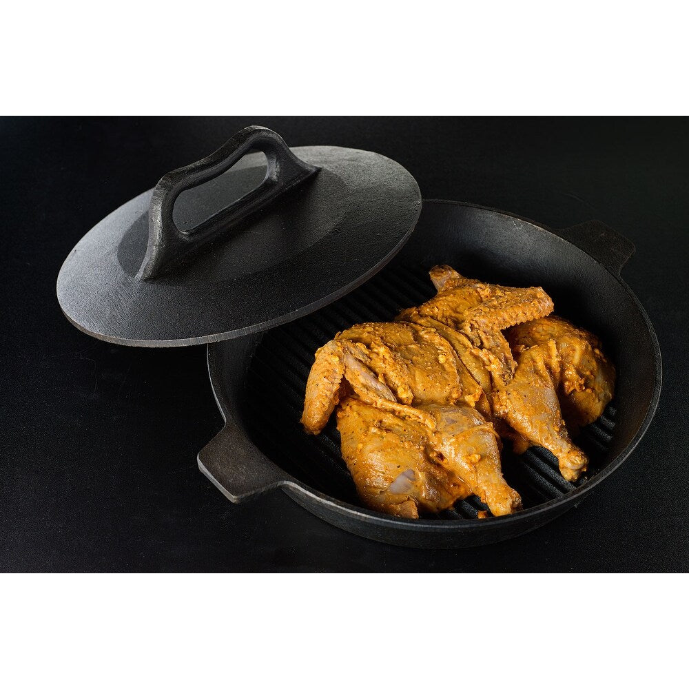 Cast Iron Grill Pan with Press Lid Salvage & Co Indy