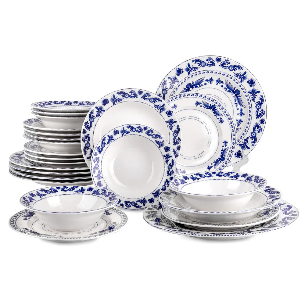 Blue Garden Porcelain Dinnerware Set of 24 for 6