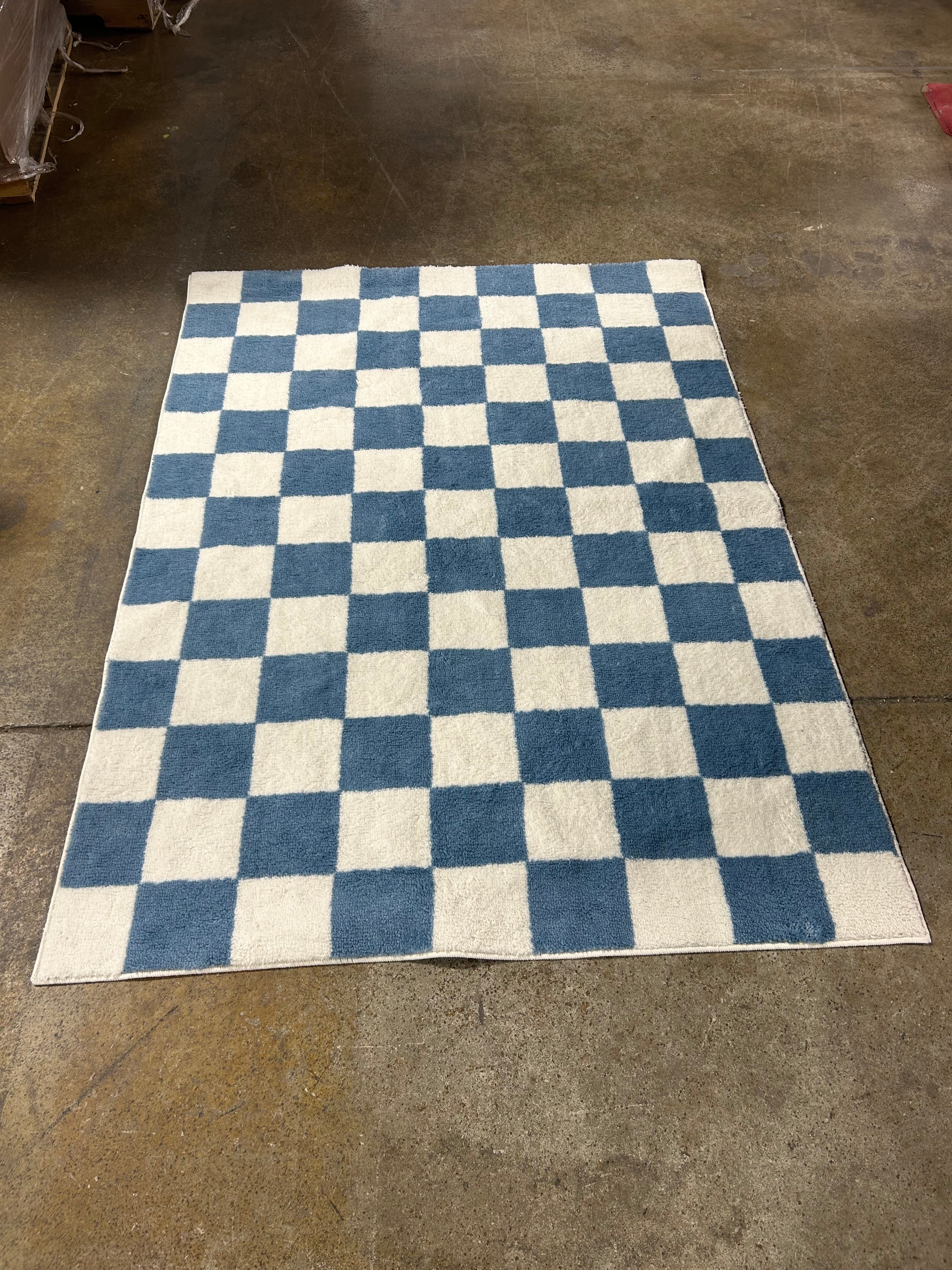 Area Kids' Rug Checker Blue,  4' x 5'5"