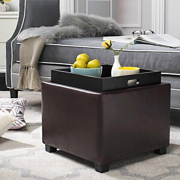 Bobbi Casual Brown Faux Leather Storage Ottoman
