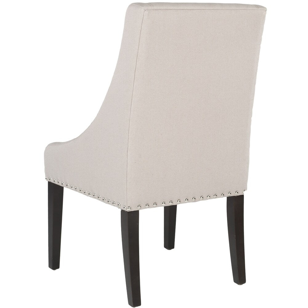 Dining Sloping Arm Beige Linen Nailhead Dining Chairs (Set of 2)