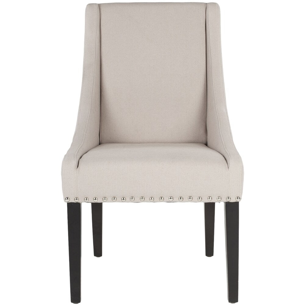 Dining Sloping Arm Beige Linen Nailhead Dining Chairs (Set of 2)