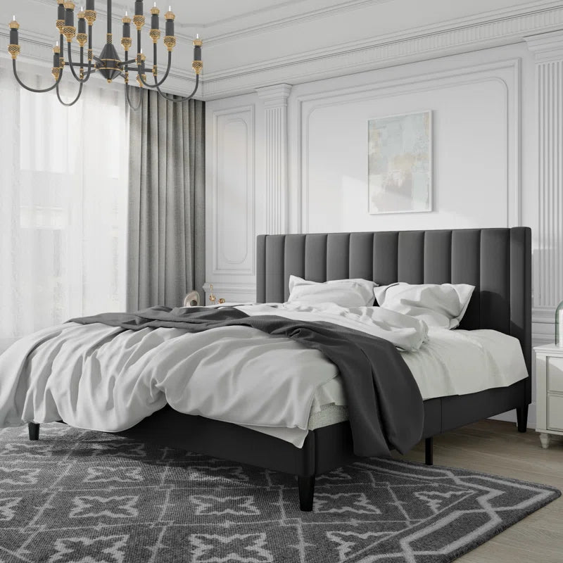King Black Sameko Plush Velvet Wingback Bed