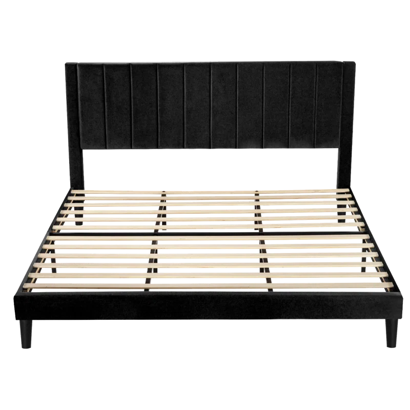King Black Sameko Plush Velvet Wingback Bed