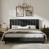 King Black Sameko Plush Velvet Wingback Bed