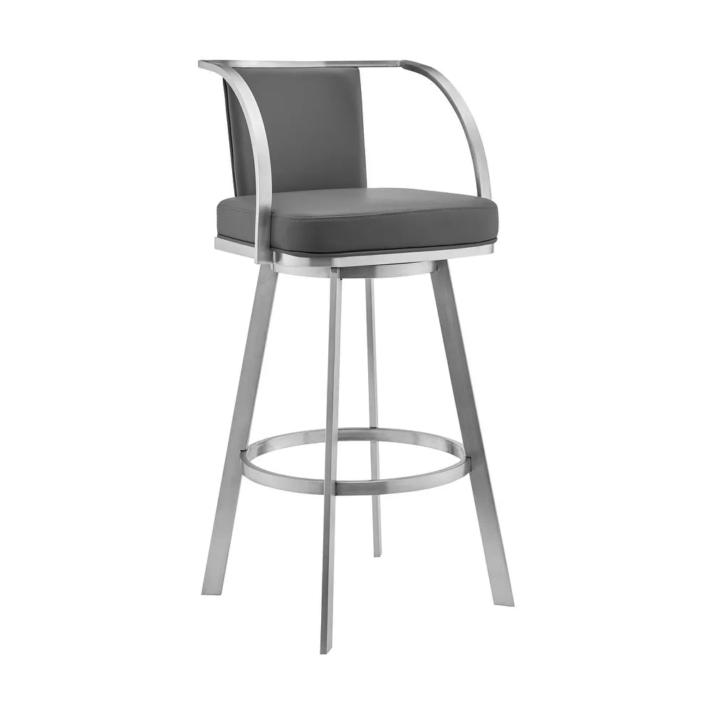 Sandringham Gray Faux Leather and Metal Swivel Bar Stool - Grey and Stainless Steel