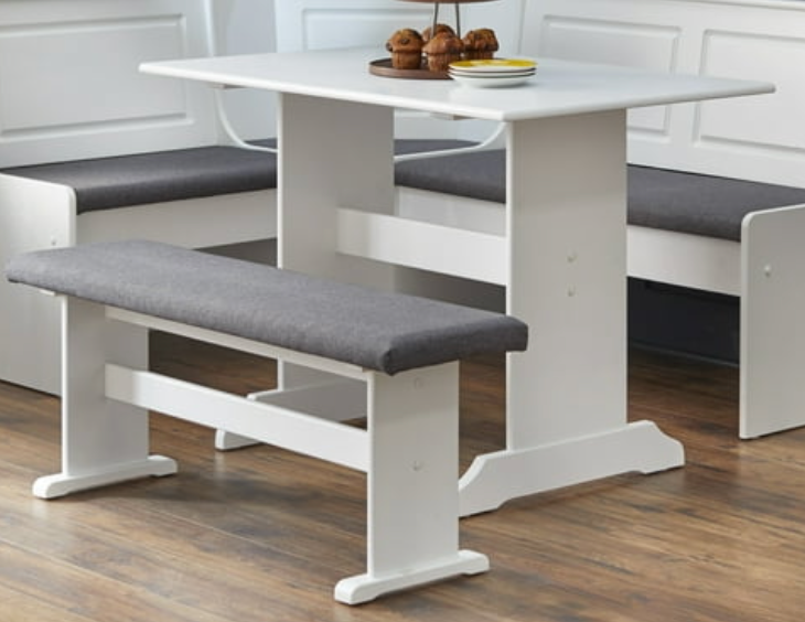 Polly 3-Piece Upholstered Dining Nook Set, White Finish with Gray Upholstered Seat Cushions