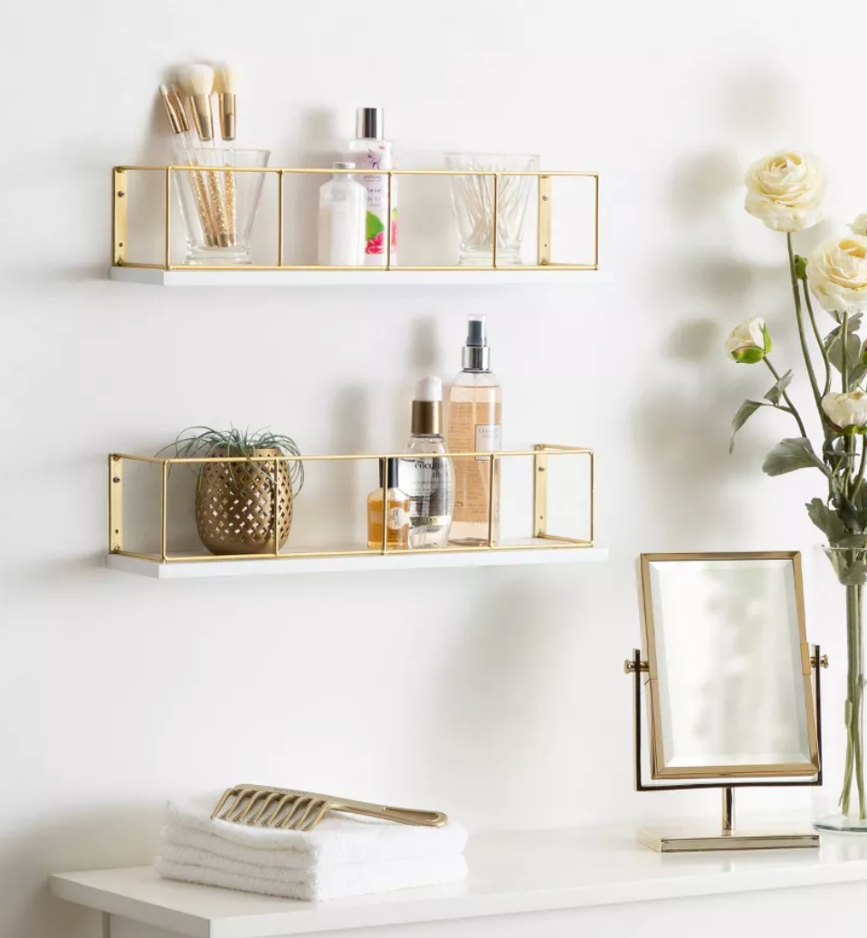 2pk Benbrook Wood and Metal Wall Shelf Set White