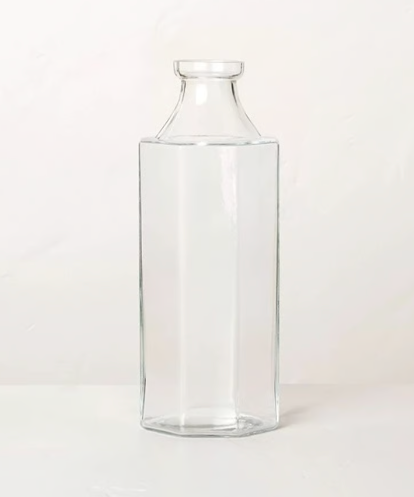 SET OF 25 Hearth & Hand Magnolia 12" Octagonal Clear Glass Bottle Vase - Large, final cut