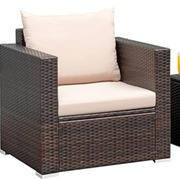 1-Piece Patio Rattan Chair Wicker Sofa w/ Cushion Garden