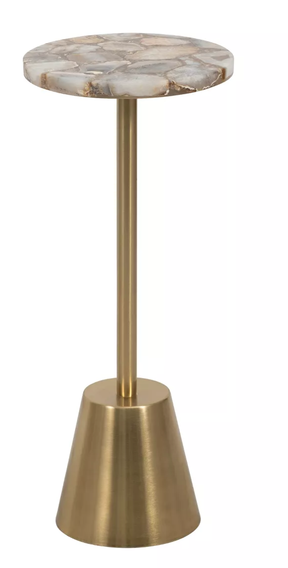 Sagebrook Home 24" Iron and Agate Round Polished Edge Accent Table Gold SHOWROOM ITEM