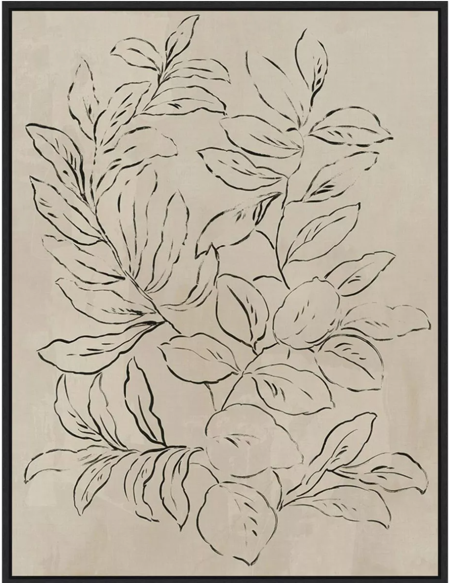 22" x 30" Outlined Leaves I by Asia Jensen Framed Canvas Wall Art Black