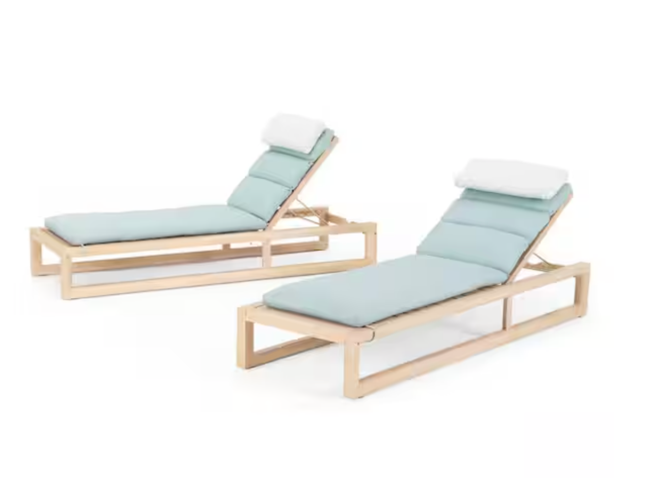 SET OF 2 Benson Wood Outdoor Chaise Lounger SHOWROOM ITEM