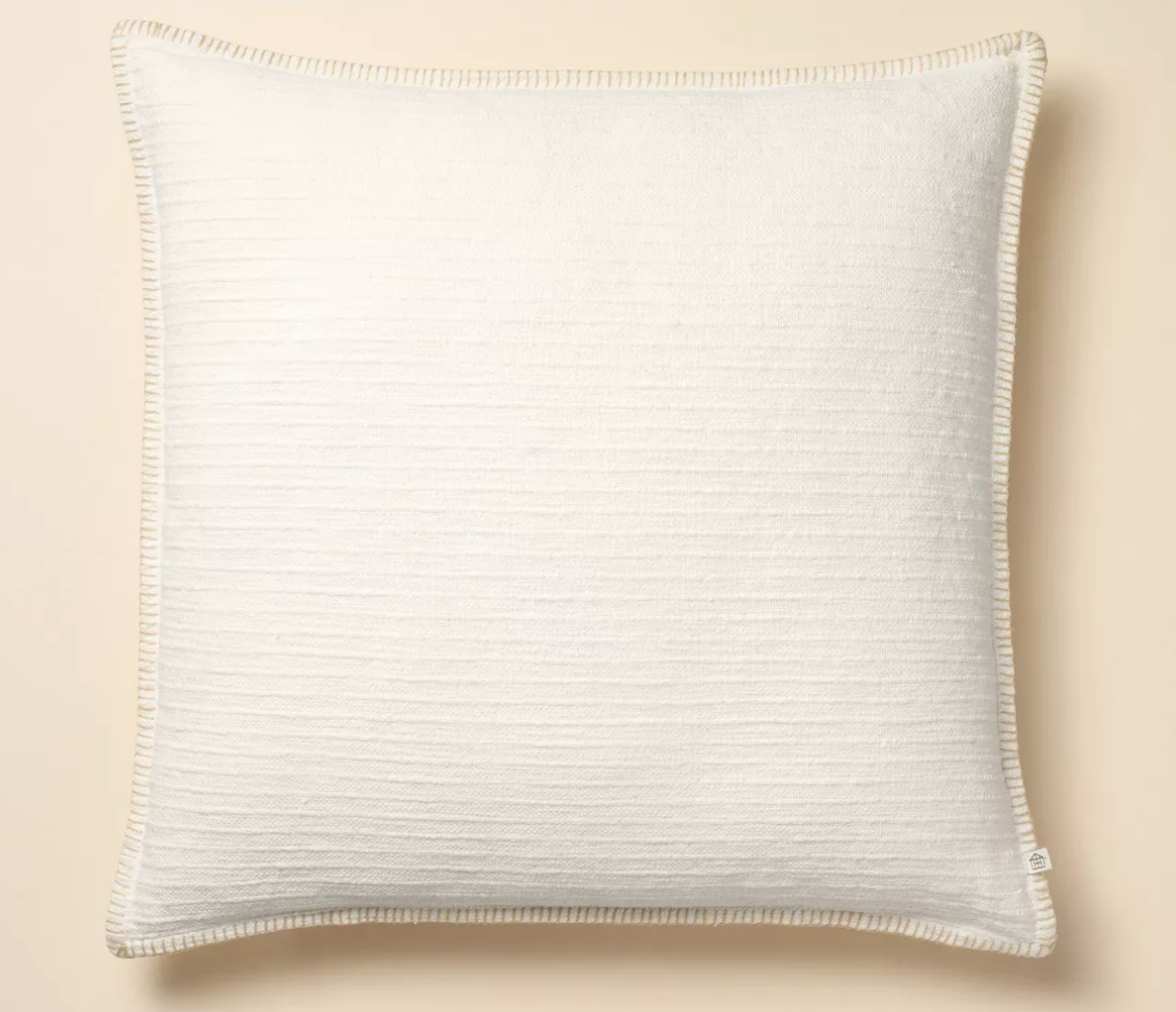 24"x24" Textured Pinstripe Square Throw Pillow Cream - Hearth & Hand