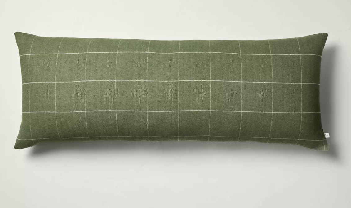 4"x36" Windowpane Plaid Oblong Bed Pillow Dark Green - Hearth & Hand™ with Magnolia