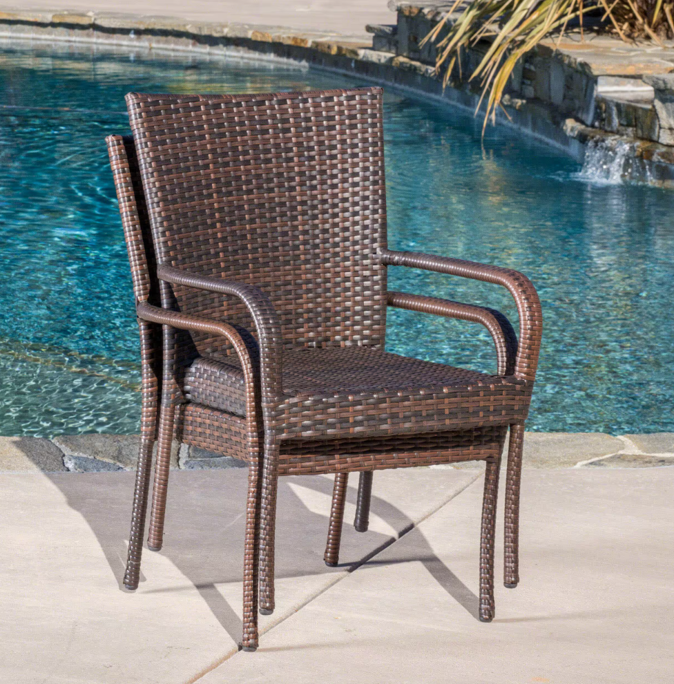 SET OF 6 Multi Brown Stackable Faux Rattan Outdoor Patio Dining Chairs SHOWROOM ITEM