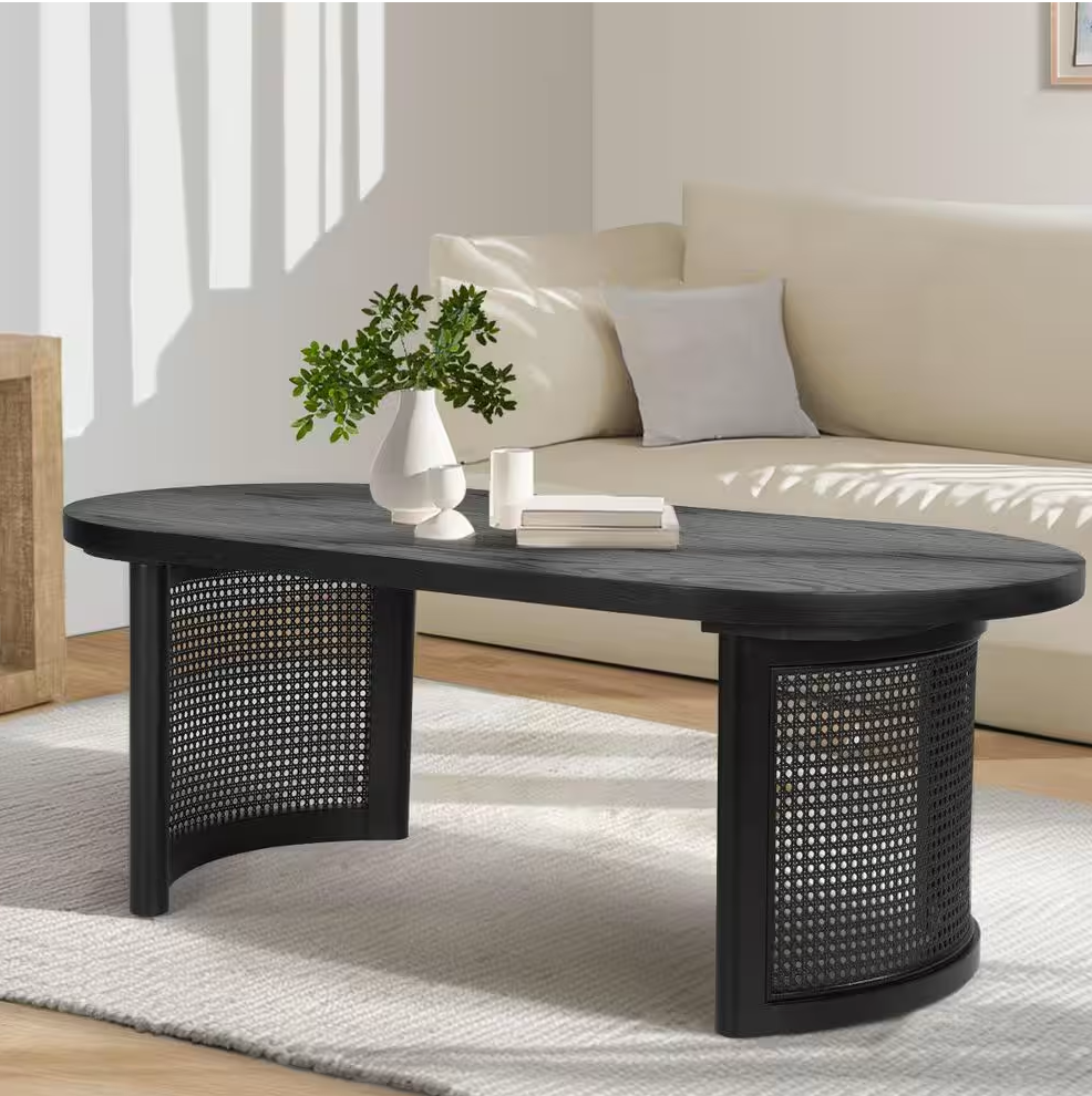 Black Oval MDF Pedestal Coffee Table