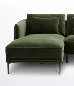 1pc Rae Velvet Upholstered Chaise - Green Cotton Blend SHOWROOM ITEM