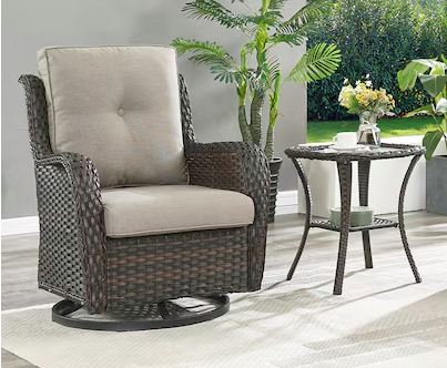 2pc Rilyson Curved Handrail Wicker Patio Conversation Set with Gray Cushion SHOWROOM ITEM