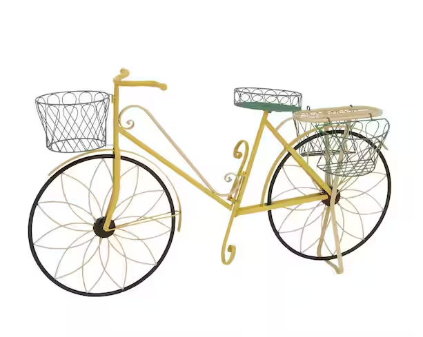 32" H x 54" W Litton Lane Yellow Metal Vintage Plantstand SHOWROOM ITEM