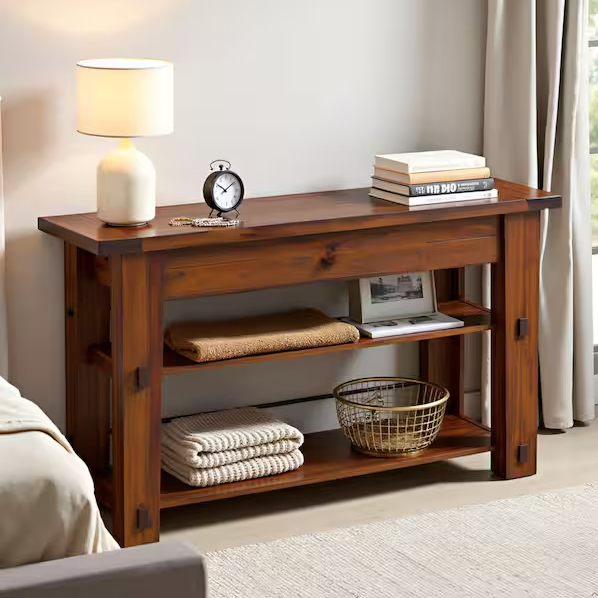 54" Durango Brown Standard Rectangle Wood Console Table with 2-Shelves SHOWROOM ITEM