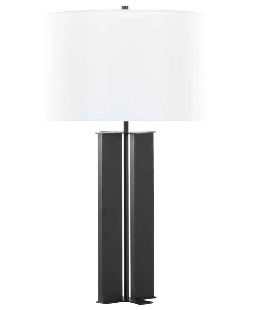 Cosmo 28" Contemporary Metal Table Lamp With White Linen SHOWROOM ITEM
