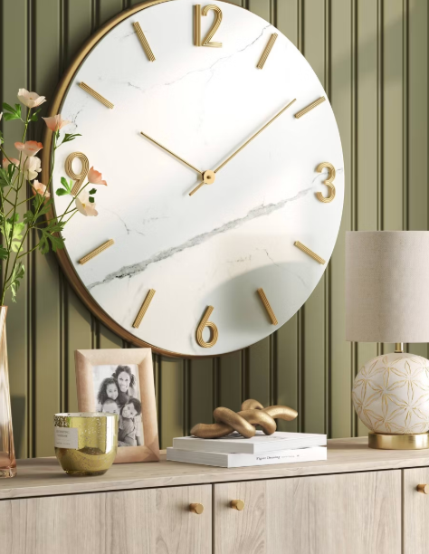 26" Faux Marble Finished in Polished Brass Wall Clock SHOWROOM ITEM