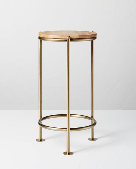 Wood & Brass Round Plant Stand